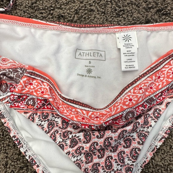 ATHLETA 2PC Bikini Tie TOP BIKINI BOTTOM SWIMSUIT Size S/L Brown/Orange Paisley - Picture 3 of 5